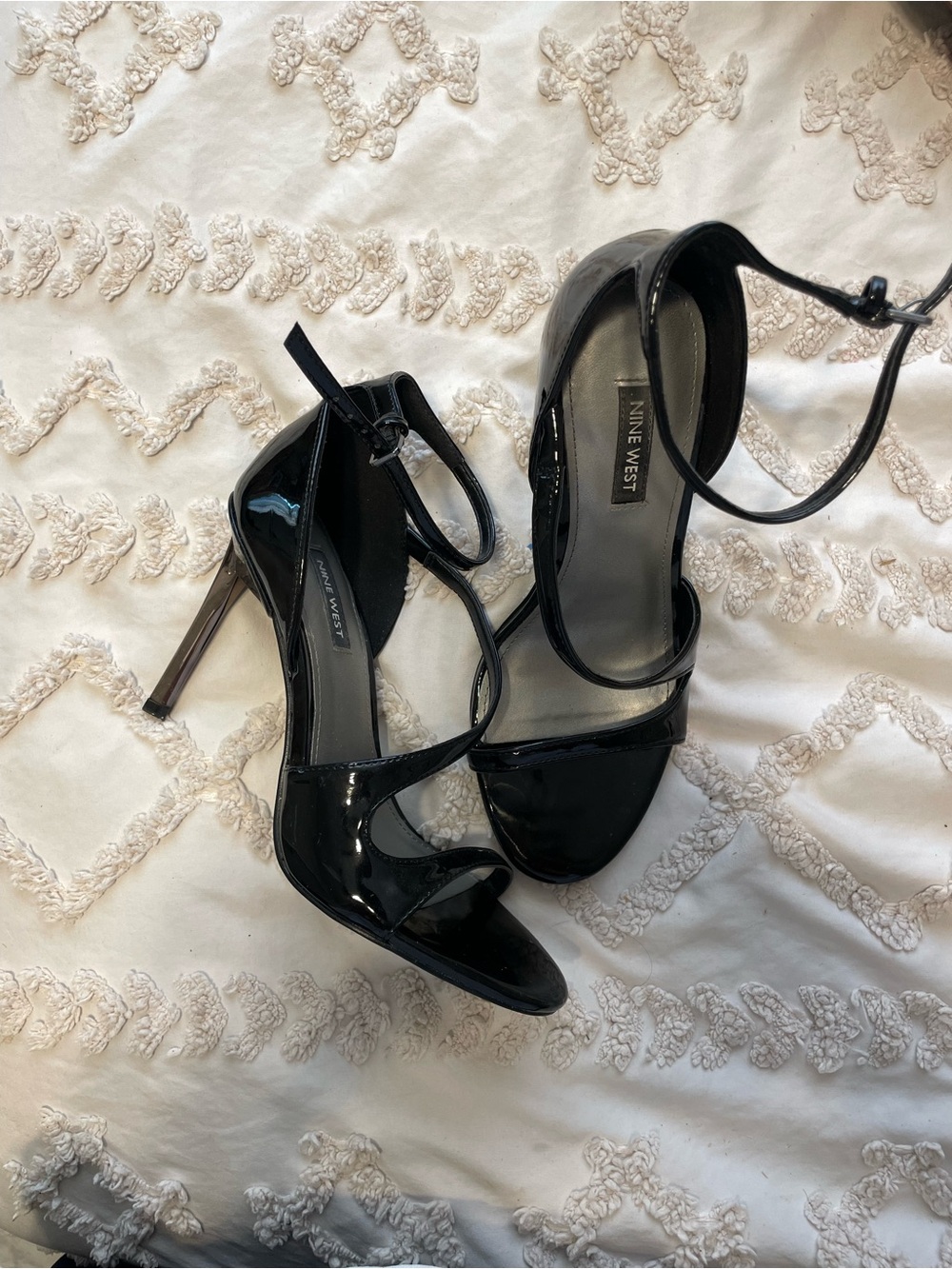 Nine West Black Patent Ankle-Strap Stiletto Sandals